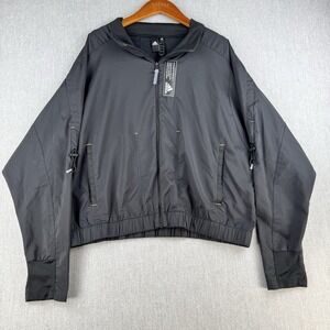 Adidas Jacket Women's Large Black Cropped Primeblue Full Zip Mesh Back